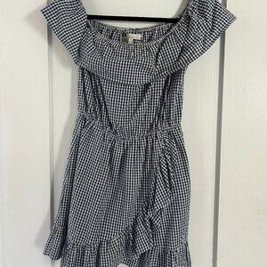 Lovers + Friends Blue and White Checkered off the shoulder Dress